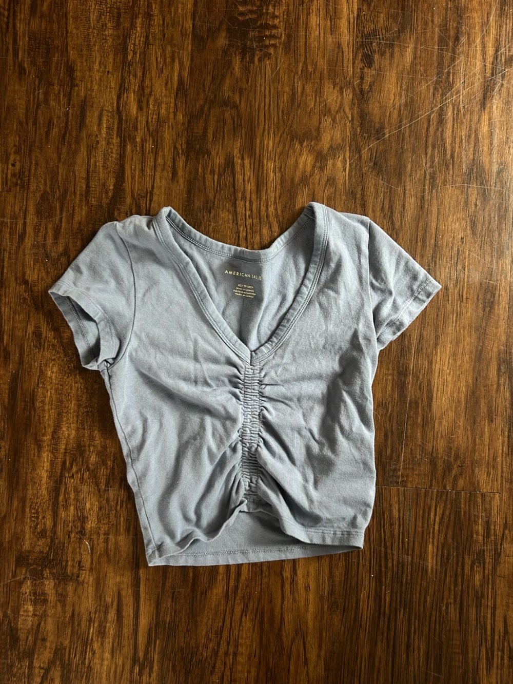 American Eagle Outfitters Light Blue Ruched V-Neck Top